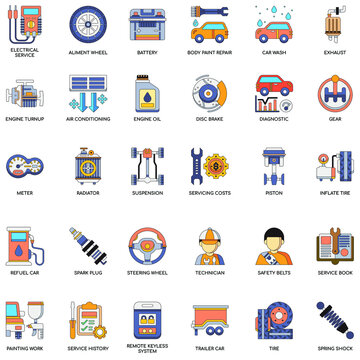 Colour collection of Car Service icons collection set