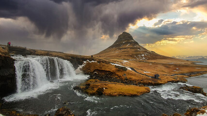 Amazing mountain and waterfall Kirkjufell in Iceland