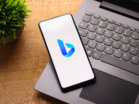 Assam, india - February 19, 2021 : Microsoft Bing logo on phone screen stock image.