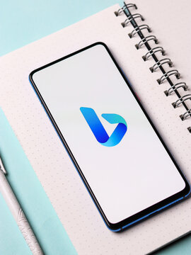 Assam, india - February 19, 2021 : Microsoft Bing logo on phone screen stock image.