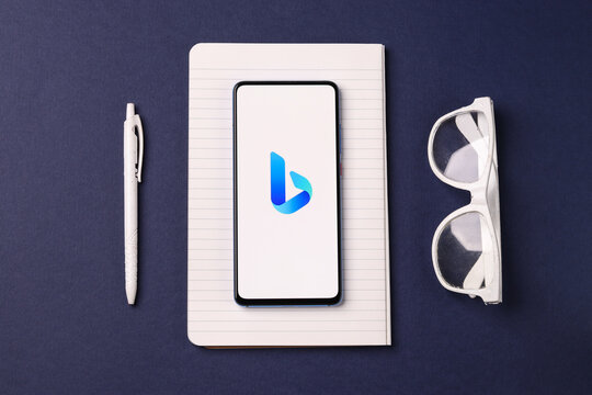 Assam, india - February 19, 2021 : Microsoft Bing logo on phone screen stock image.