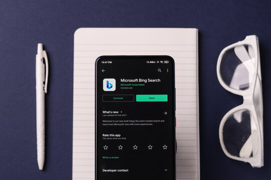 Assam, india - February 19, 2021 : Microsoft Bing logo on phone screen stock image.