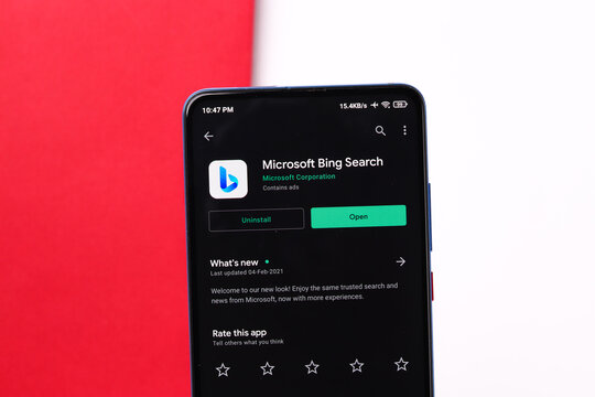 Assam, india - February 19, 2021 : Microsoft Bing logo on phone screen stock image.