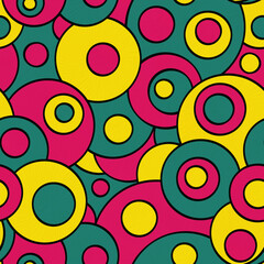 Geometric seamless pattern. Oil painting yellow, crimson and green different size circles. Abstract Ornamental Template for textile, wallpaper, print, carton, print.