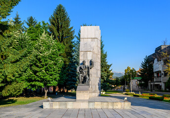 Fototapeta na wymiar Gotse Delchev, Bulgaria. Gotse Delchev monument at the center of the town