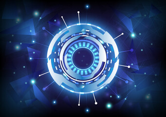 Futuristic Sci-Fi glowing HUD user. Data engineer particle. Digital infographic interface. Abstract hologram hi-tech background. Virtual reality technology holographic