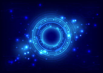 Digital particle of infographic. Futuristic Sci-Fi glowing HUD frame. Data engineering. Abstract hologram hi-tech background. Virtual reality holographic flare circuit board