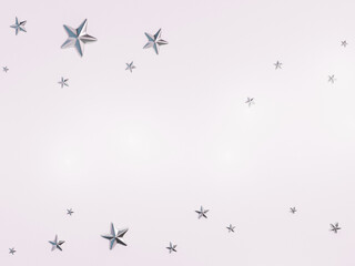 3D of silver stars on white background. Merry Christmas backdrop.