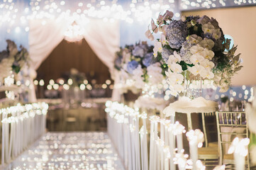 luxury color wedding solemnisation dinner flower florist , dinnerware, cloth and lighting...