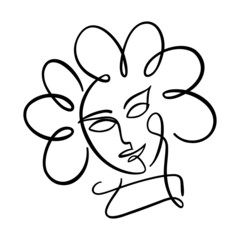The face and head of a girl with flower-shaped hair.