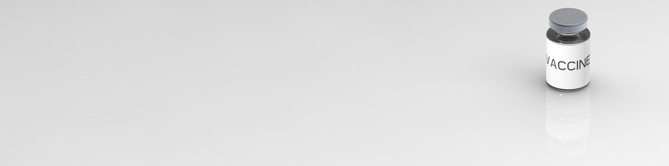 ampoule with vaccine against the virus on a gray background. banner for insertion on the site. 3d image. 3d rendering