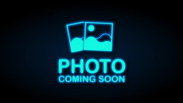 Photo coming soon neon icon. Picture frame. Motion graphics.