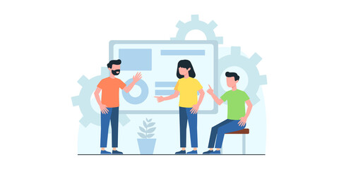 Social Network and Teamwork Vector Concept. Modern web business service set. Generating New Business Ideas, Searching Problem Solution, Developing Company Strategy Flat Vector Concept