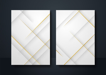 Obraz premium Set of luxury gold and white background, abstract decoration, golden pattern, gradients, 3d vector illustration. White, grey, gold lines cover template, geometric shapes, modern presentation design