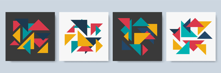Abstract geometric backgrounds. Neo geo pattern, minimalist retro poster graphics vector illustration set. Modern abstract covers set, minimal covers design. Colorful geometric background