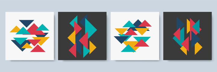 Abstract geometric backgrounds. Neo geo pattern, minimalist retro poster graphics vector illustration set. Modern abstract covers set, minimal covers design. Colorful geometric background