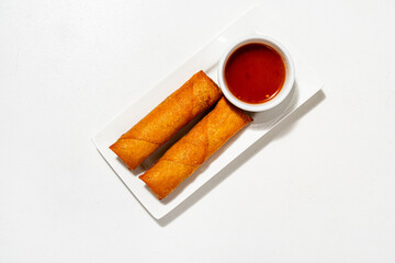 spring rolls with hot sauce