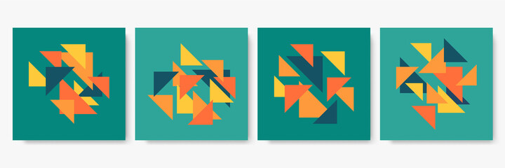 Abstract geometric backgrounds. Neo geo pattern, minimalist retro poster graphics vector illustration set. Modern abstract covers set, minimal covers design. Colorful geometric background
