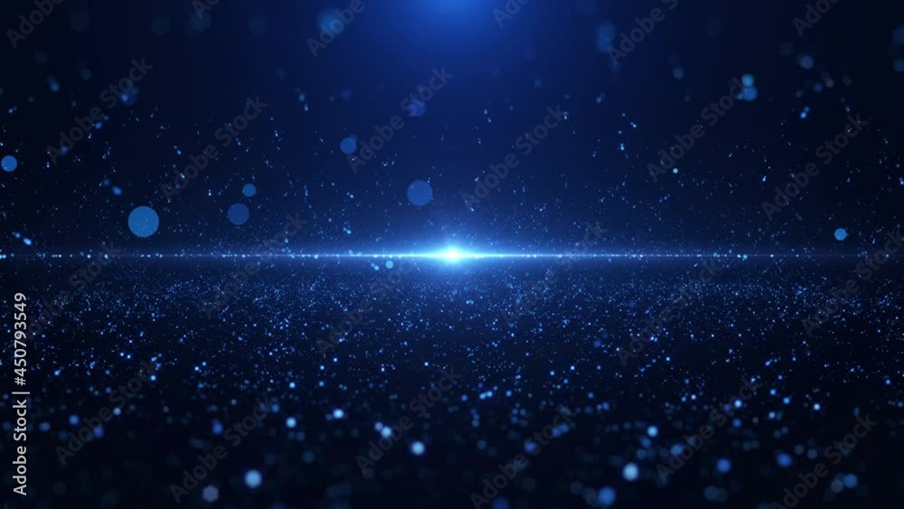 Poster Abstract Blue Particle Futuristic Floating in Universe Horizontal Flare Cyan Light Effect Motion Background