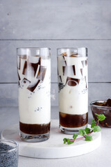 Es cincau susu or cha bang ang is cold milky grass jelly drinks