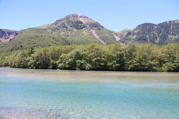 中部山岳国立公園、上高地。梓川と穂高連峰