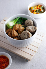 Mie ayam bakso, Indonesian food, noodles with chicken and served with meatballs