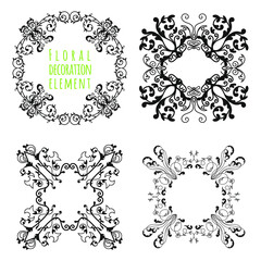 rounded floral ornament vector illustration set