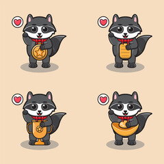 Cute Character Cartoon of Racoon with gold. Good for icon, label, sticker, clipart. Vector illustration.