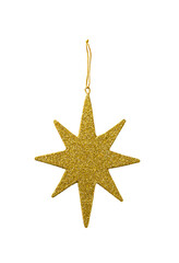 Fototapeta na wymiar Golden christmas star with sparkles isolated on white background.
