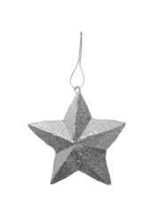 Silver christmas star with sparkles isolated on white background.