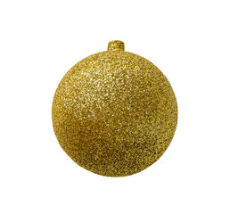 Golden christmas ball with sparkles isolated on white background.
