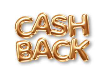 Phrase Cashback gold foil balloons isolated on white background. Vector illustration