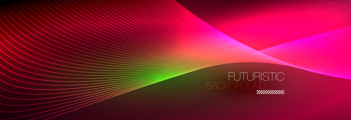 Abstract neon glowing light in the dark with waves. Shiny magic energy and motion concept, vector abstract wallpaper background