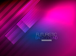 Bright neon color techno abstract background, shiny glowing neon lines in the dark background