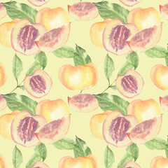 Peach seamless pattern background, watercolor hand drawn