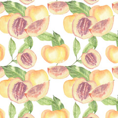 Peach seamless pattern background, watercolor hand drawn - 450798933