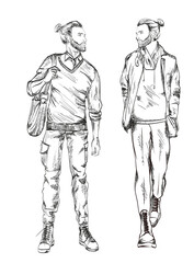 Fashion man. Sketch of fashion man on a white background. Spring man. Street style