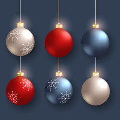 Christmas Ball Realistic golden silver blue Color 