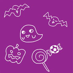 ハロウィン柄の白抜き線画イラスト　詰め合わせ