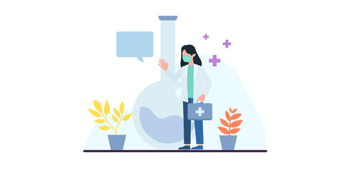 Coronavirus vaccination, doctor injecting a patient, getting first shot of covid vaccine in arm muscle. Medical doctor in protective suit and mask, process of immunization against covid-19, vector