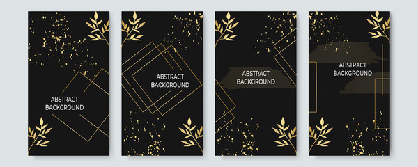 Set of modern design template with abstract organic shapes in gold black colors. Minimal stylish social media background for beauty presentation flyer banner and branding design. Vector illustration
