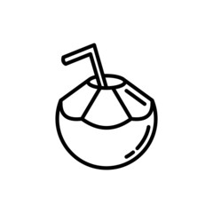 Coconut drink with straw thin line icon. Modern vector illustration of exotic beverage.