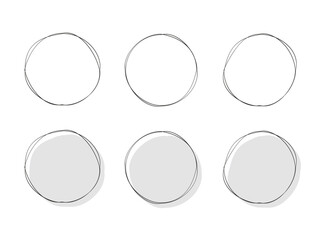 手描き風の円形、丸型、テキストスペース、見出し、ポイント、ラベルのフレームイラストセット