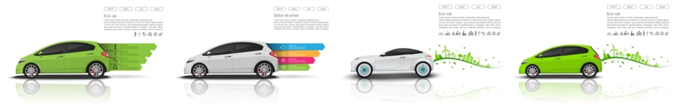 Electric car infographic, eco car infographics, Electric car infographic icons. Vector illustration isolated on white background.Electro Car Infographics