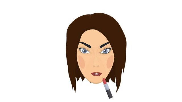 Makeup. Animation of a woman applying cosmetics, alpha channel. Cartoon