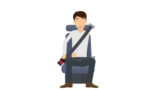 Seat belt. Animation of a man wearing a seat belt, alpha channel. Cartoon