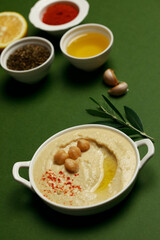 Hummus, spices, ingredients food styling 