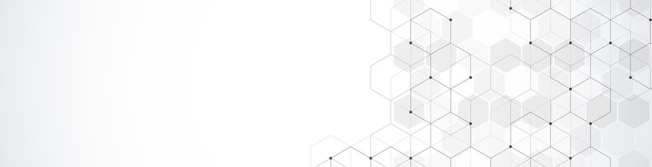 Banner design template or website header. Abstract background with geometric shapes and hexagon pattern