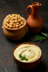 Hummus, spices, ingredients food styling 