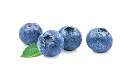 Blueberry isolated on white background. Blueberry macro photo. Blueberry with leaves. With clipping path. Close-up